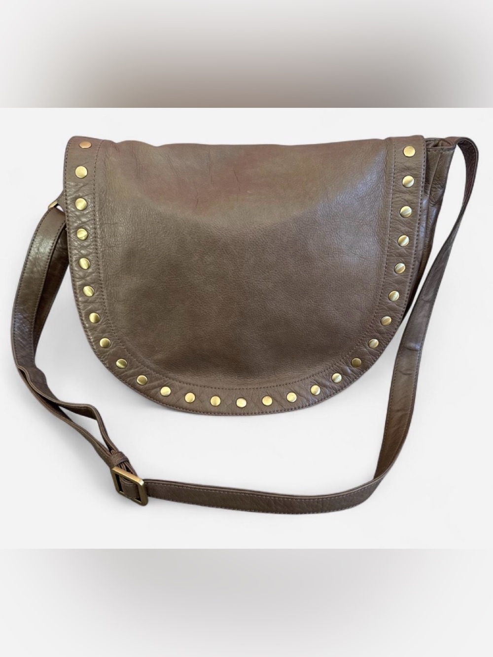 HOBO Gray Leather Hobo with Gold Stud Trim